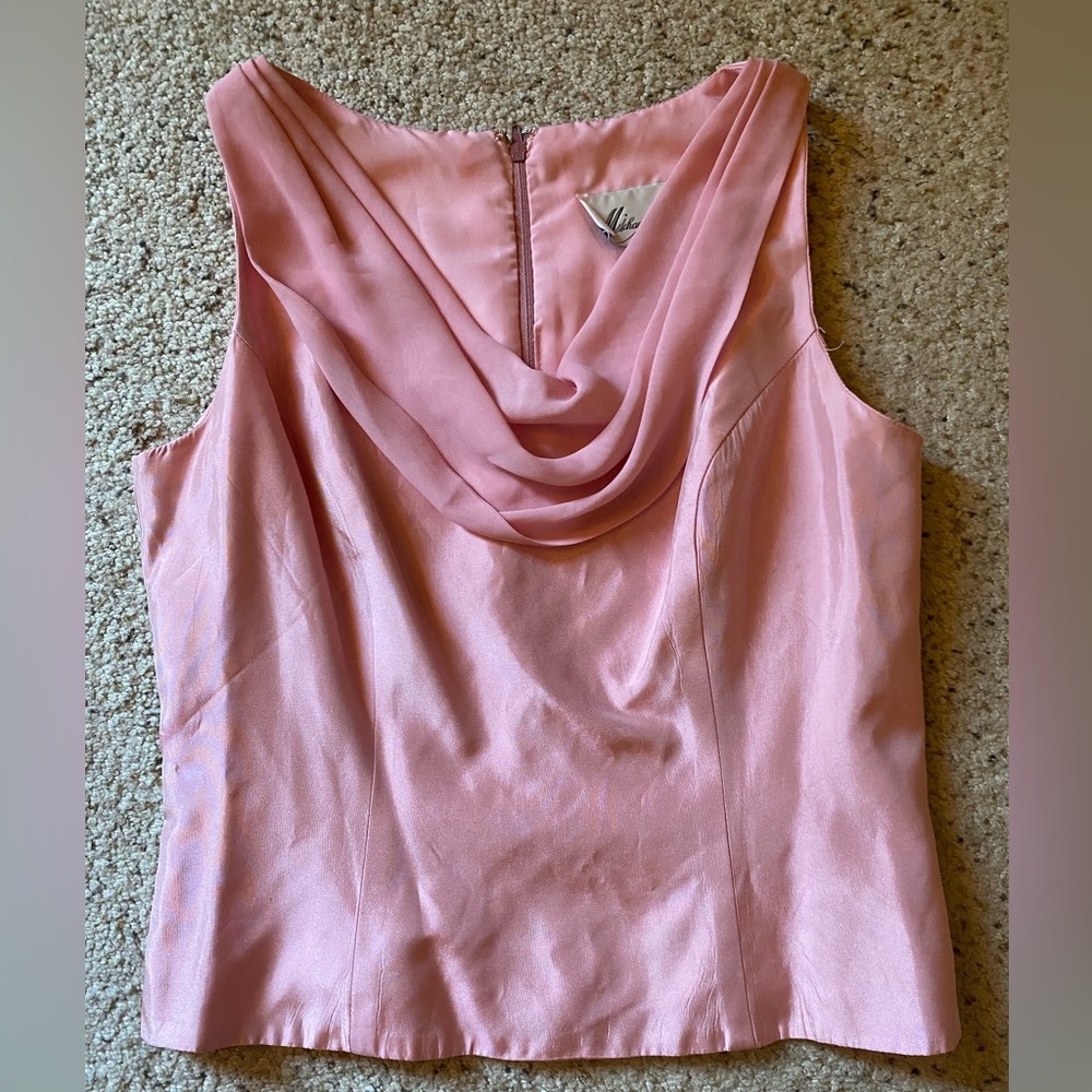 Michaelangelo Sleeveless Draped Neck Pink Blouse